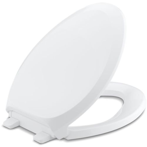 Asiento de Inodoro, Frente Cerrado, Alargado, Cierre Silencioso KOHLER French Curve con Funda, Blanco